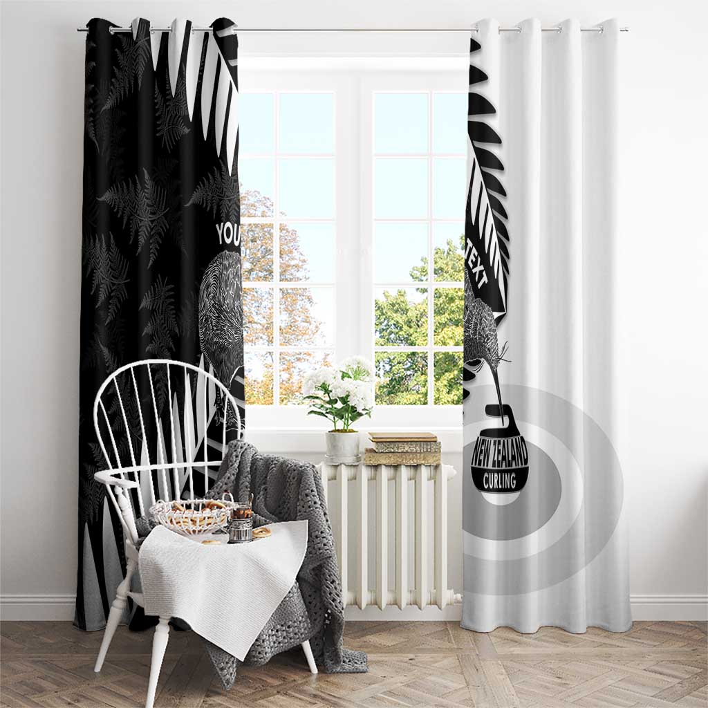 New Zealand Silver Fern Curling Personalised Window Curtain Aotearoa Kiwi Ponga Black White Version - Polynesian Pride