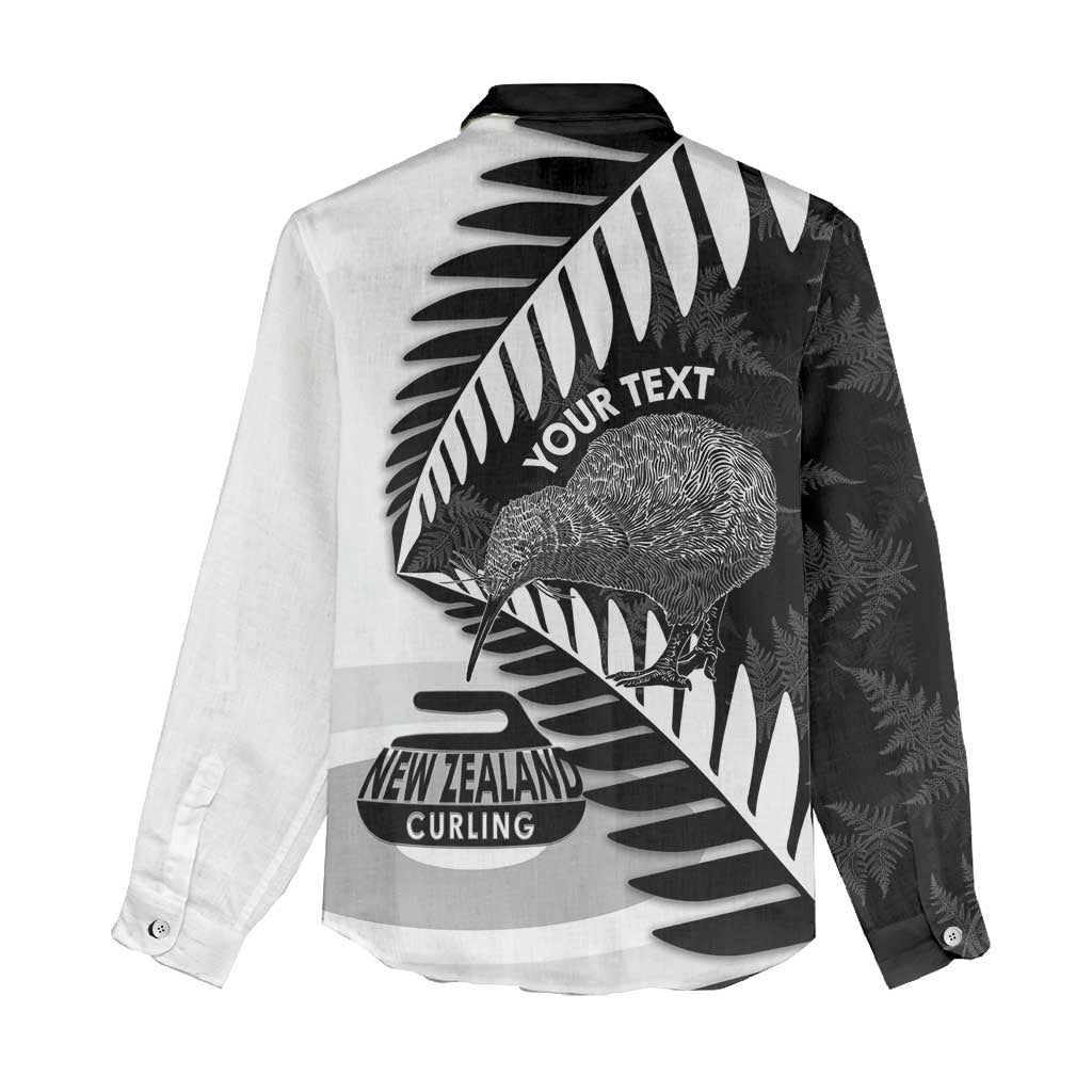 New Zealand Silver Fern Curling Personalised Women Casual Shirt Aotearoa Kiwi Ponga Black White Version - Polynesian Pride