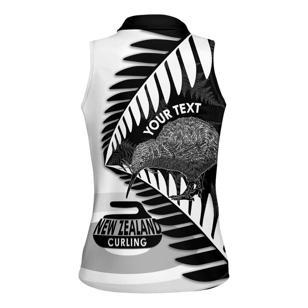 New Zealand Silver Fern Curling Personalised Women Sleeveless Polo Shirt Aotearoa Kiwi Ponga Black White Version - Polynesian Pride