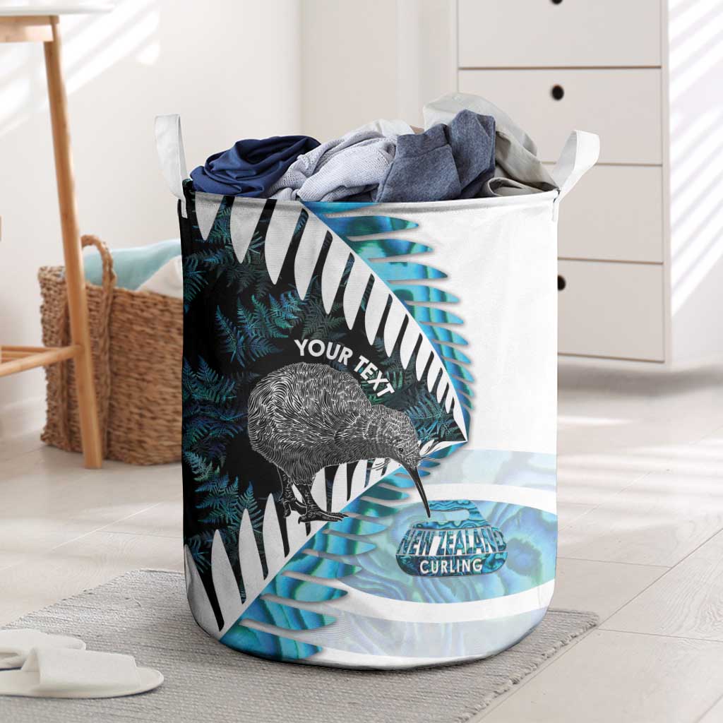 New Zealand Silver Fern Curling Personalised Laundry Basket Aotearoa Kiwi Ponga Paua Shell Version - Polynesian Pride