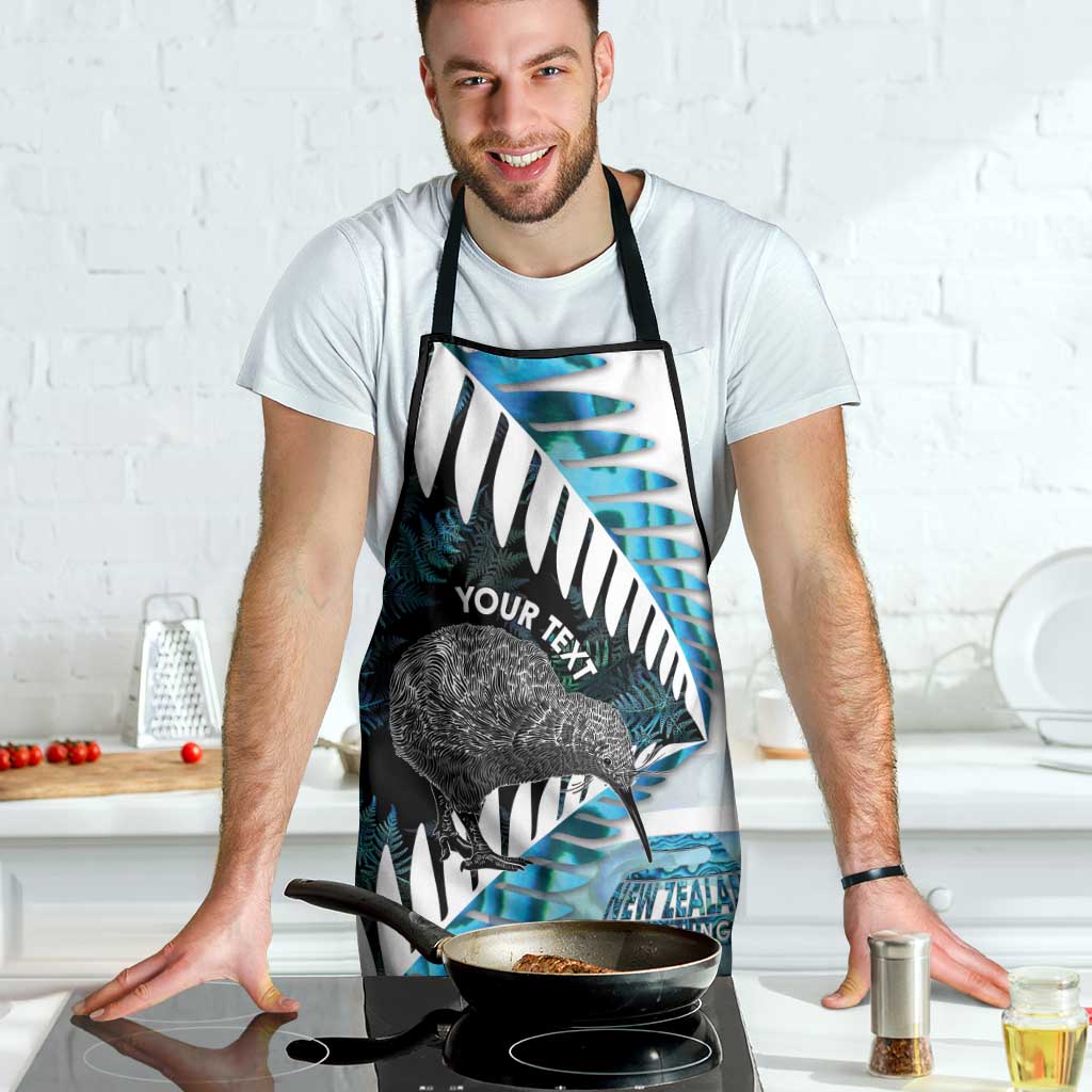 New Zealand Silver Fern Curling Personalised Apron Aotearoa Kiwi Ponga Paua Shell Version - Polynesian Pride