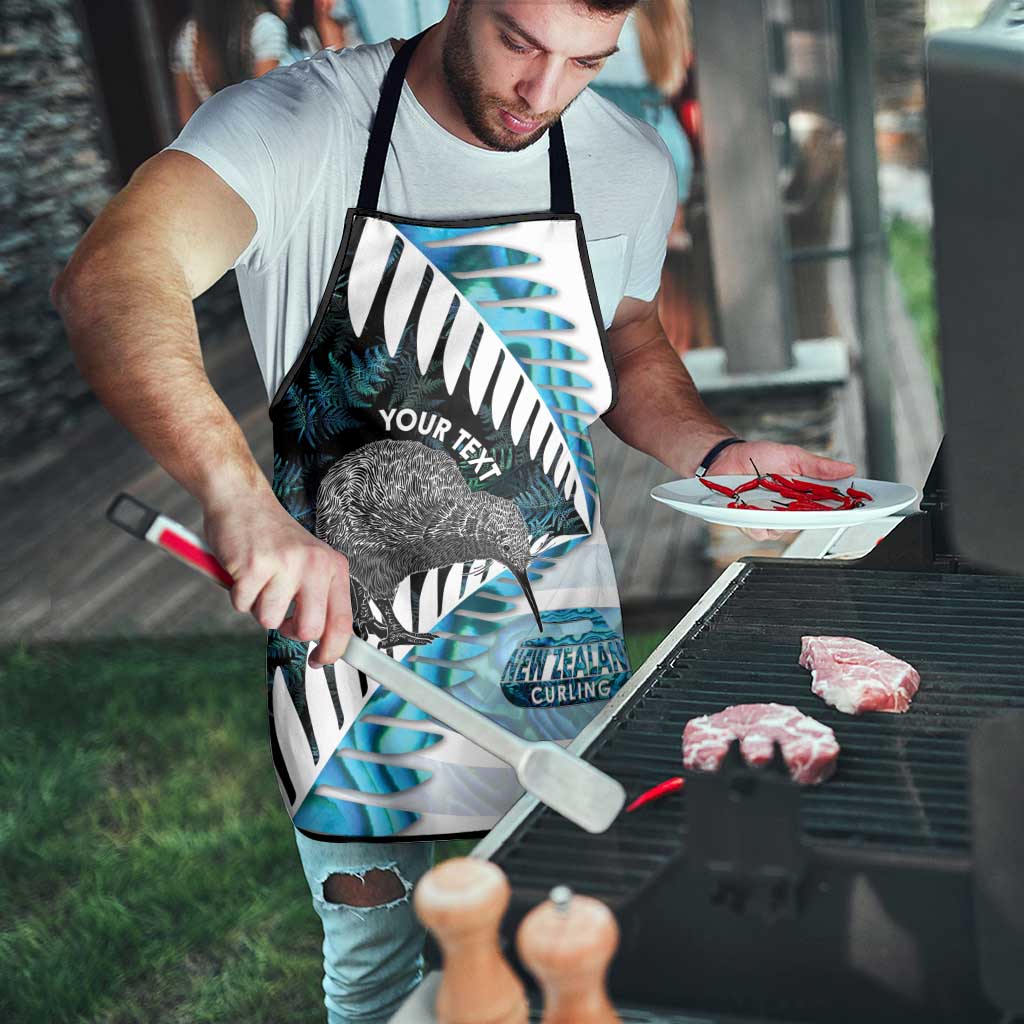 New Zealand Silver Fern Curling Personalised Apron Aotearoa Kiwi Ponga Paua Shell Version - Polynesian Pride