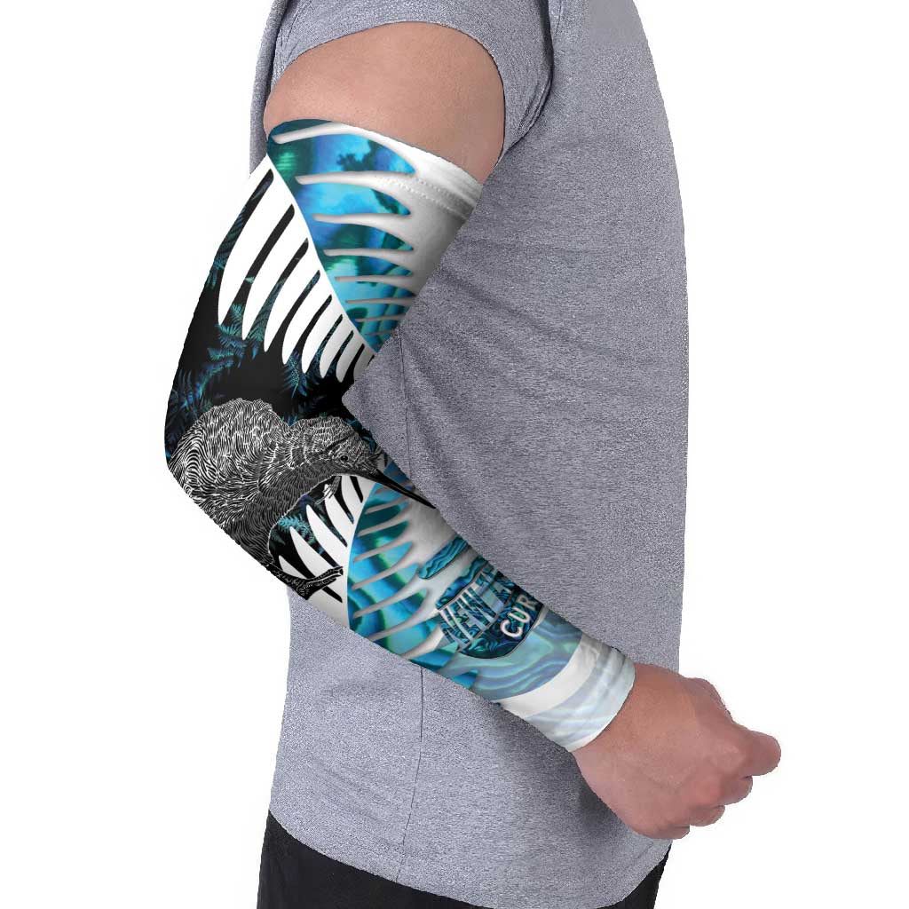 New Zealand Silver Fern Curling Personalised Arm Sleeves Aotearoa Kiwi Ponga Paua Shell Version - Polynesian Pride