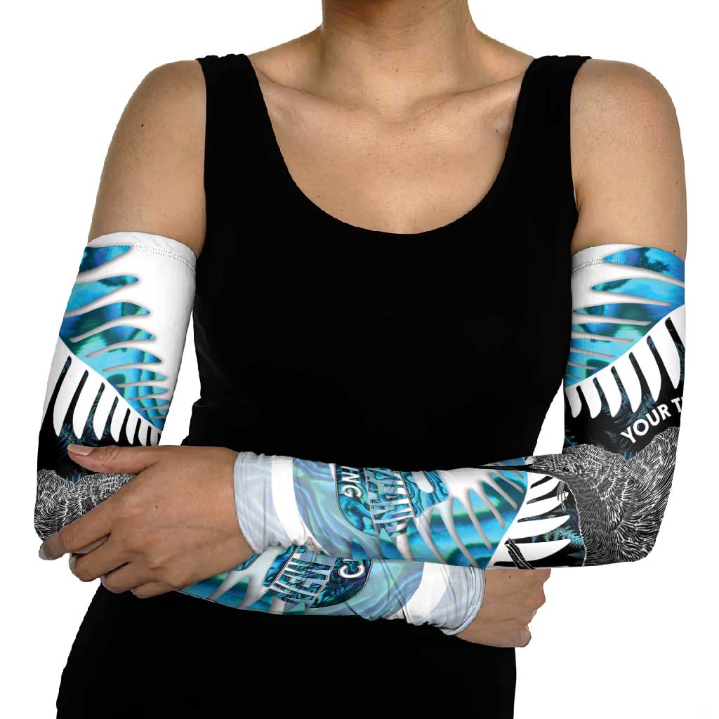 New Zealand Silver Fern Curling Personalised Arm Sleeves Aotearoa Kiwi Ponga Paua Shell Version - Polynesian Pride