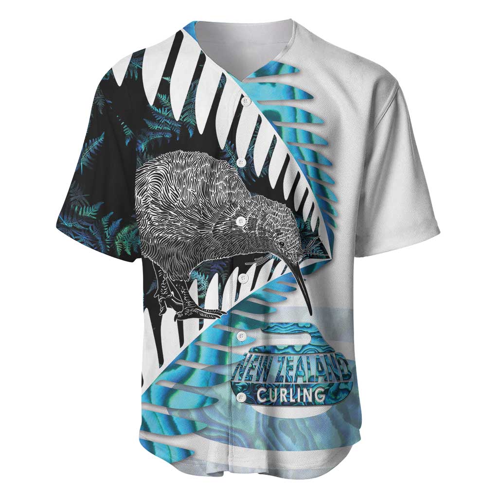 New Zealand Silver Fern Curling Personalised Baseball Jersey Aotearoa Kiwi Ponga Paua Shell Version - Polynesian Pride