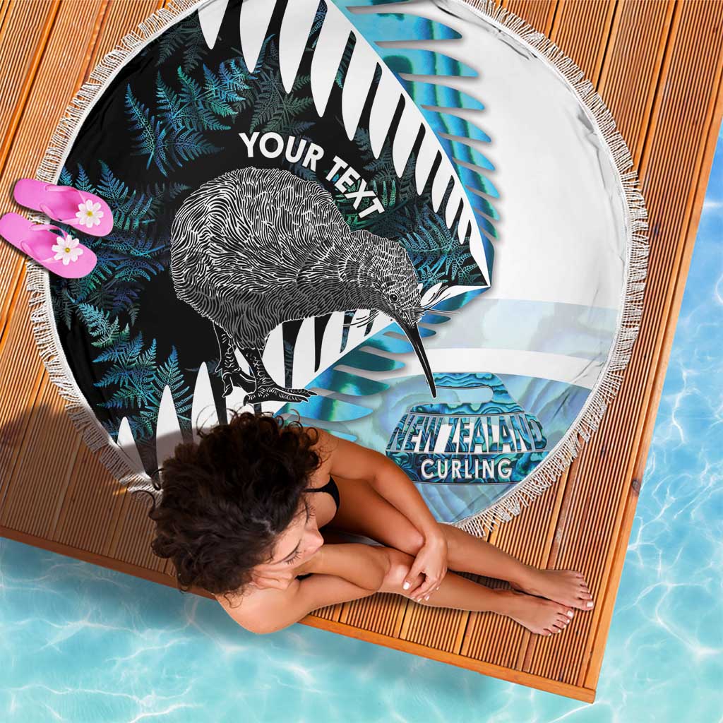 New Zealand Silver Fern Curling Personalised Beach Blanket Aotearoa Kiwi Ponga Paua Shell Version - Polynesian Pride