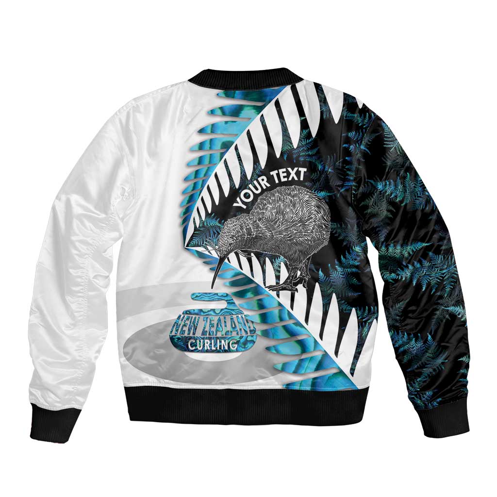 New Zealand Silver Fern Curling Personalised Bomber Jacket Aotearoa Kiwi Ponga Paua Shell Version - Polynesian Pride