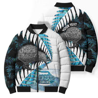 New Zealand Silver Fern Curling Personalised Bomber Puffer Jacket Aotearoa Kiwi Ponga Paua Shell Version - Polynesian Pride