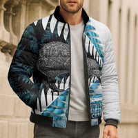 New Zealand Silver Fern Curling Personalised Bomber Puffer Jacket Aotearoa Kiwi Ponga Paua Shell Version - Polynesian Pride