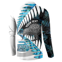 New Zealand Silver Fern Curling Personalised Button Sweatshirt Aotearoa Kiwi Ponga Paua Shell Version LT14 - Polynesian Pride