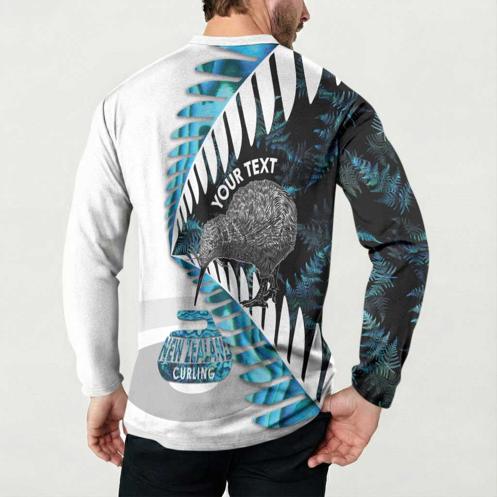 New Zealand Silver Fern Curling Personalised Button Sweatshirt Aotearoa Kiwi Ponga Paua Shell Version LT14 - Polynesian Pride