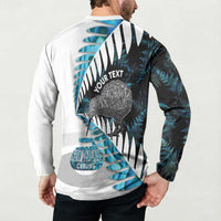 New Zealand Silver Fern Curling Personalised Button Sweatshirt Aotearoa Kiwi Ponga Paua Shell Version LT14 - Polynesian Pride