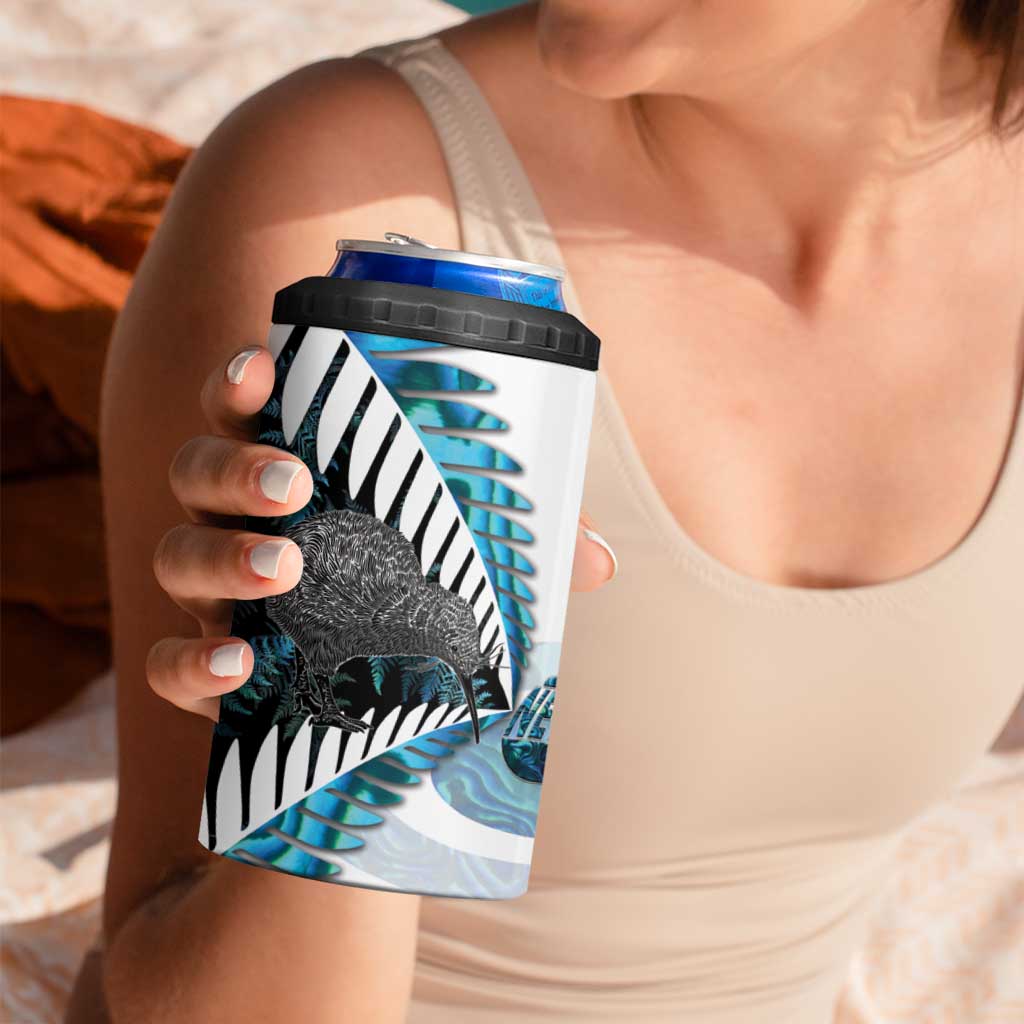 New Zealand Silver Fern Curling Personalised 4 in 1 Can Cooler Tumbler Aotearoa Kiwi Ponga Paua Shell Version - Polynesian Pride