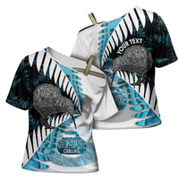 New Zealand Silver Fern Curling Personalised Cross Shoulder Shirt Aotearoa Kiwi Ponga Paua Shell Version LT14 - Polynesian Pride