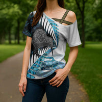 New Zealand Silver Fern Curling Personalised Cross Shoulder Shirt Aotearoa Kiwi Ponga Paua Shell Version LT14 - Polynesian Pride