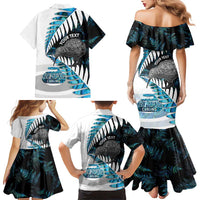 New Zealand Silver Fern Curling Personalised Family Matching Mermaid Dress and Hawaiian Shirt Aotearoa Kiwi Ponga Paua Shell Version LT14 - Polynesian Pride