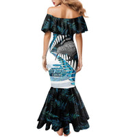 New Zealand Silver Fern Curling Personalised Family Matching Mermaid Dress and Hawaiian Shirt Aotearoa Kiwi Ponga Paua Shell Version LT14 - Polynesian Pride