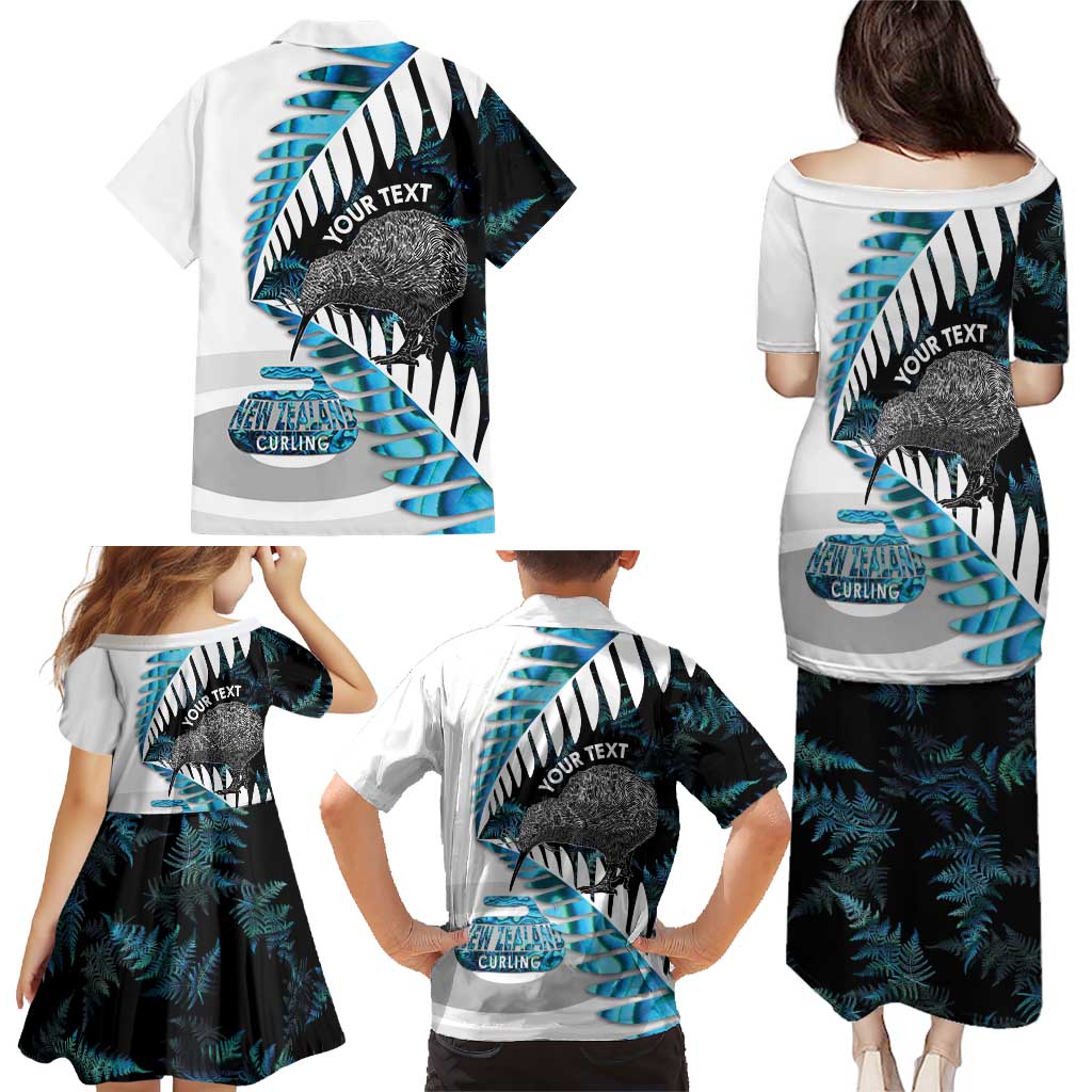 New Zealand Silver Fern Curling Personalised Family Matching Puletasi and Hawaiian Shirt Aotearoa Kiwi Ponga Paua Shell Version - Polynesian Pride