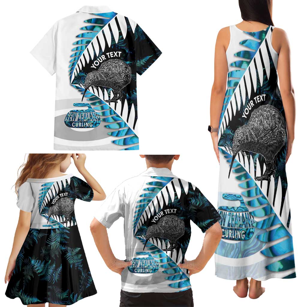 New Zealand Silver Fern Curling Personalised Family Matching Tank Maxi Dress and Hawaiian Shirt Aotearoa Kiwi Ponga Paua Shell Version - Polynesian Pride