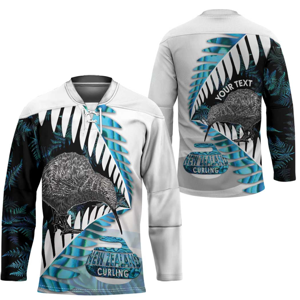 New Zealand Silver Fern Curling Personalised Hockey Jersey Aotearoa Kiwi Ponga Paua Shell Version - Polynesian Pride