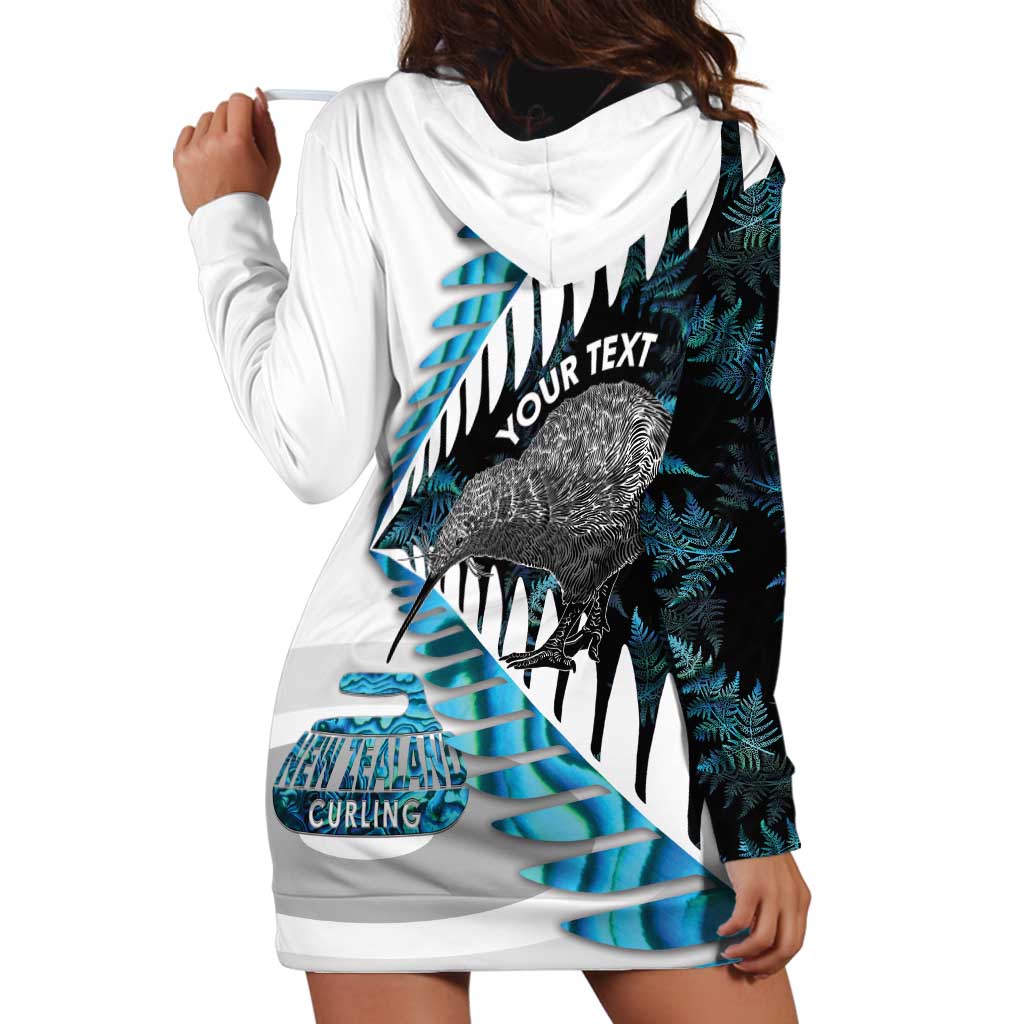New Zealand Silver Fern Curling Personalised Hoodie Dress Aotearoa Kiwi Ponga Paua Shell Version - Polynesian Pride