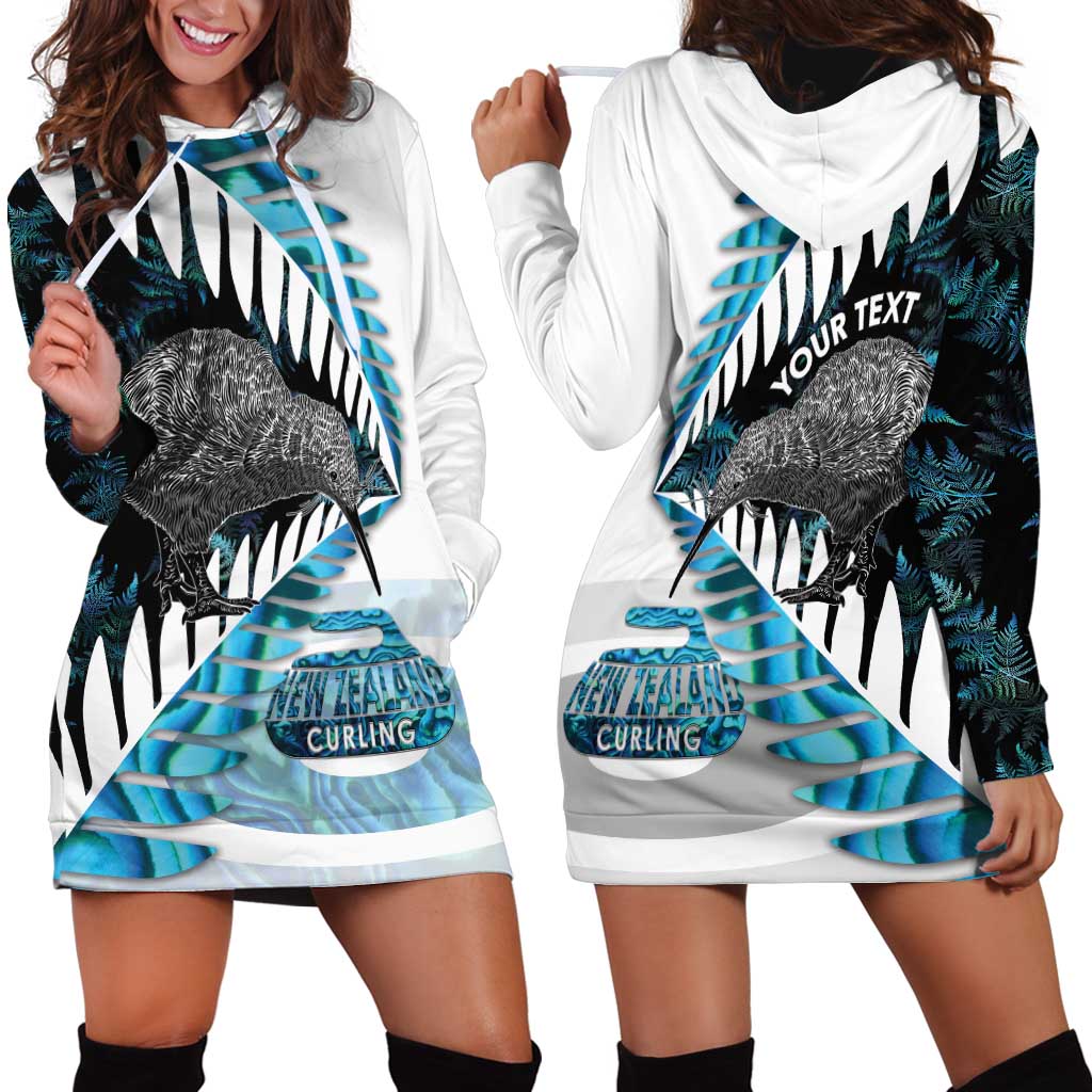 New Zealand Silver Fern Curling Personalised Hoodie Dress Aotearoa Kiwi Ponga Paua Shell Version - Polynesian Pride