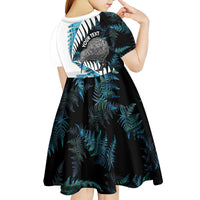 New Zealand Silver Fern Curling Personalised Kid Short Sleeve Dress Aotearoa Kiwi Ponga Paua Shell Version - Polynesian Pride