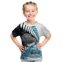 New Zealand Silver Fern Curling Personalised Kid T Shirt Aotearoa Kiwi Ponga Paua Shell Version LT14 Black - Polynesian Pride