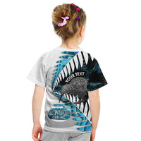 New Zealand Silver Fern Curling Personalised Kid T Shirt Aotearoa Kiwi Ponga Paua Shell Version LT14 - Polynesian Pride