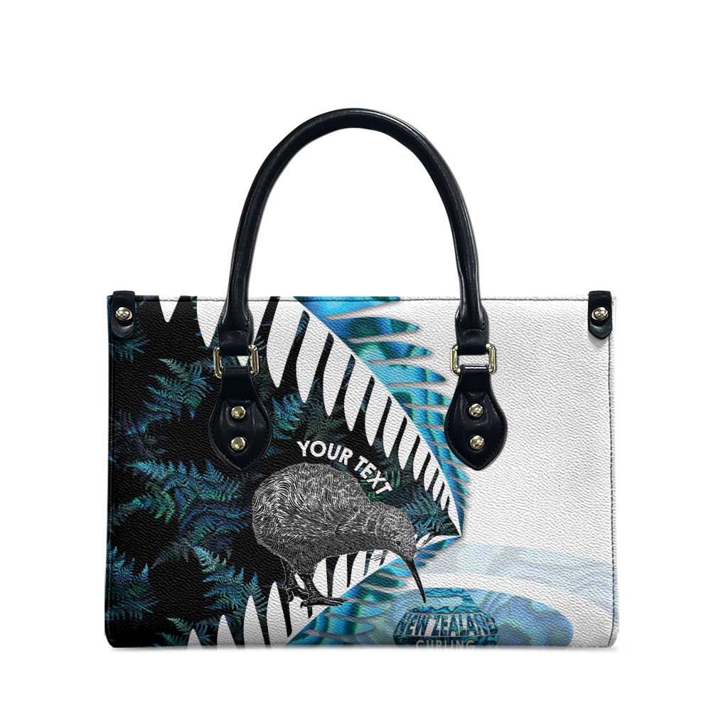 New Zealand Silver Fern Curling Personalised Leather Bag Aotearoa Kiwi Ponga Paua Shell Version - Polynesian Pride
