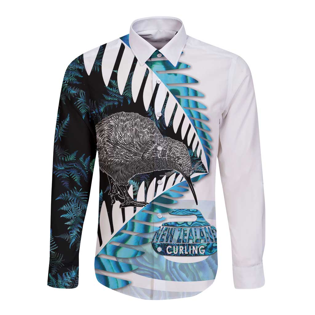 New Zealand Silver Fern Curling Personalised Long Sleeve Button Shirt Aotearoa Kiwi Ponga Paua Shell Version - Polynesian Pride