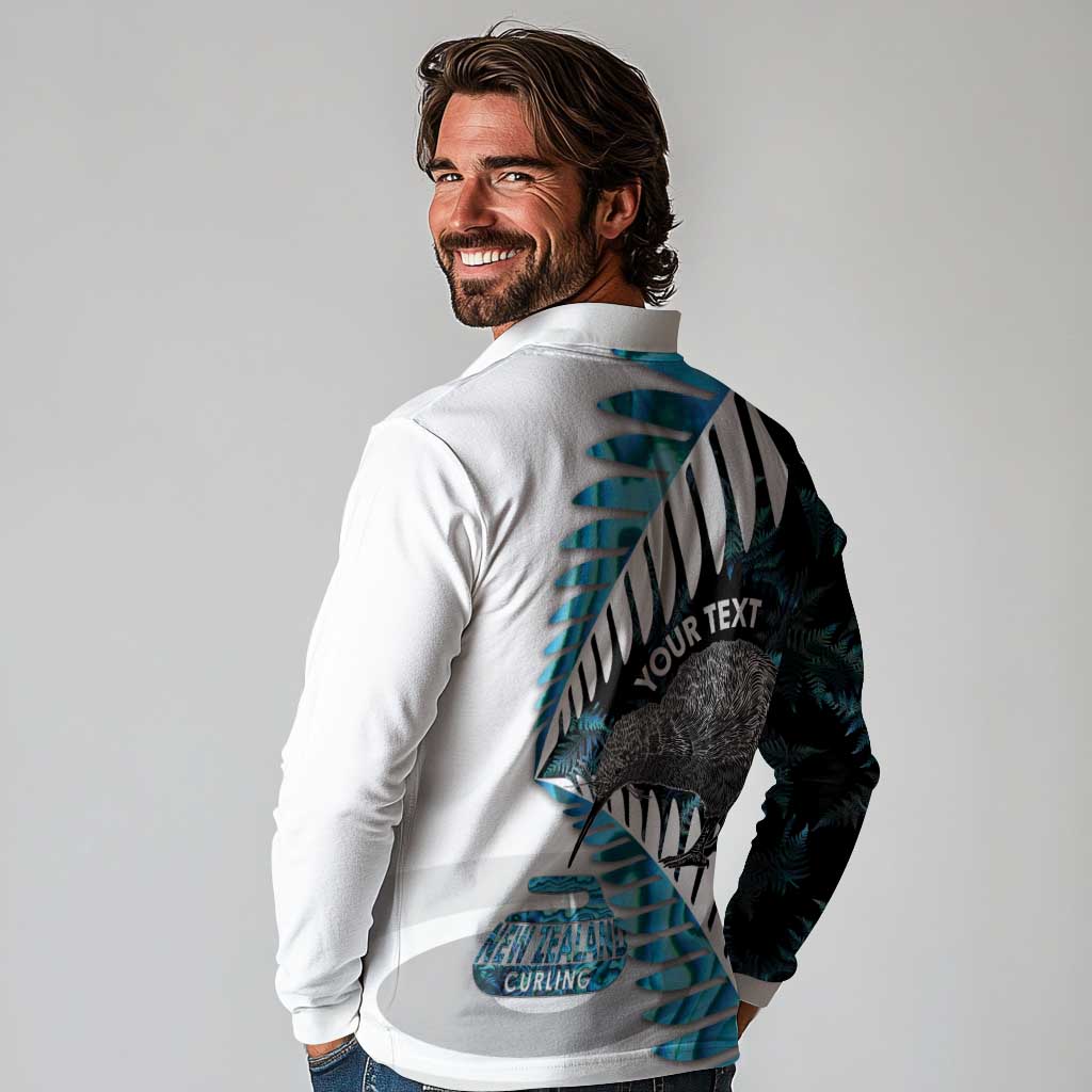 New Zealand Silver Fern Curling Personalised Long Sleeve Polo Shirt Aotearoa Kiwi Ponga Paua Shell Version - Polynesian Pride