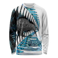 New Zealand Silver Fern Curling Personalised Long Sleeve Shirt Aotearoa Kiwi Ponga Paua Shell Version - Polynesian Pride