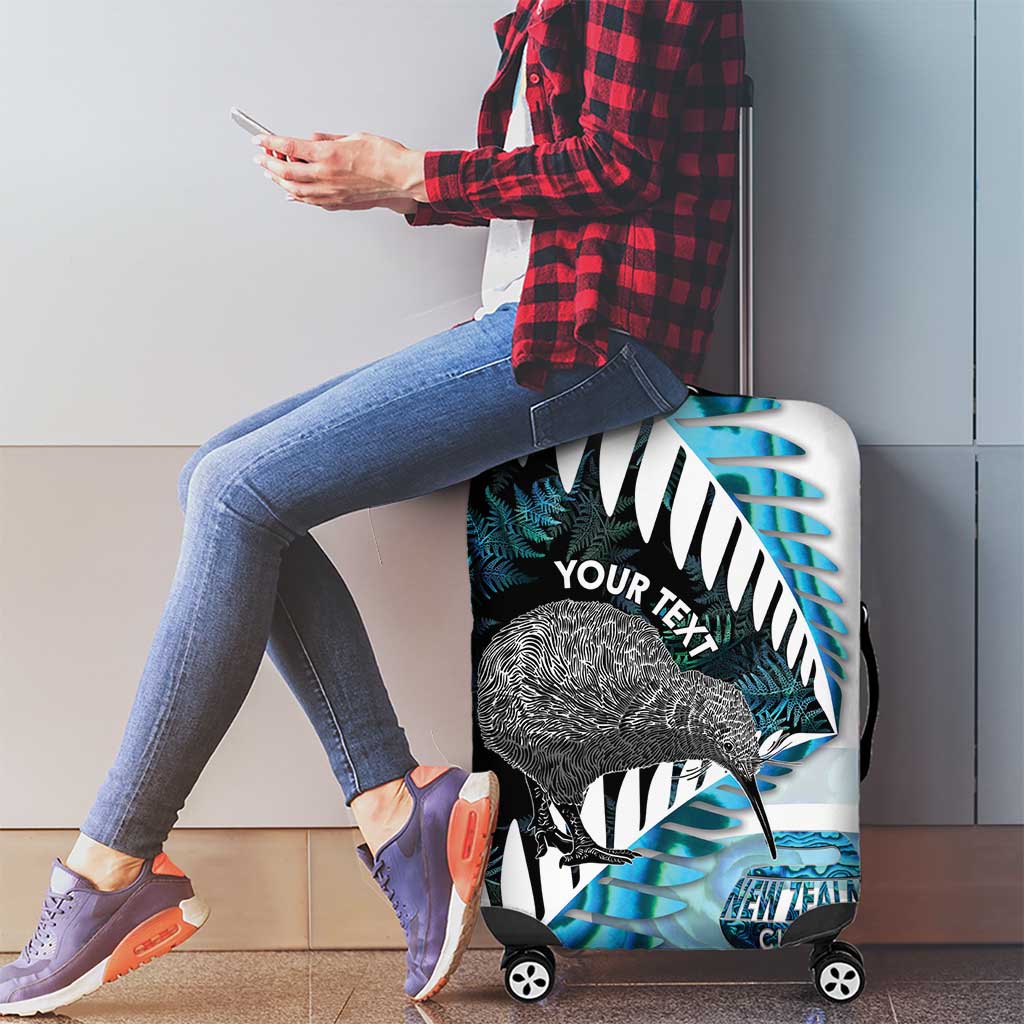 New Zealand Silver Fern Curling Personalised Luggage Cover Aotearoa Kiwi Ponga Paua Shell Version LT14 - Polynesian Pride