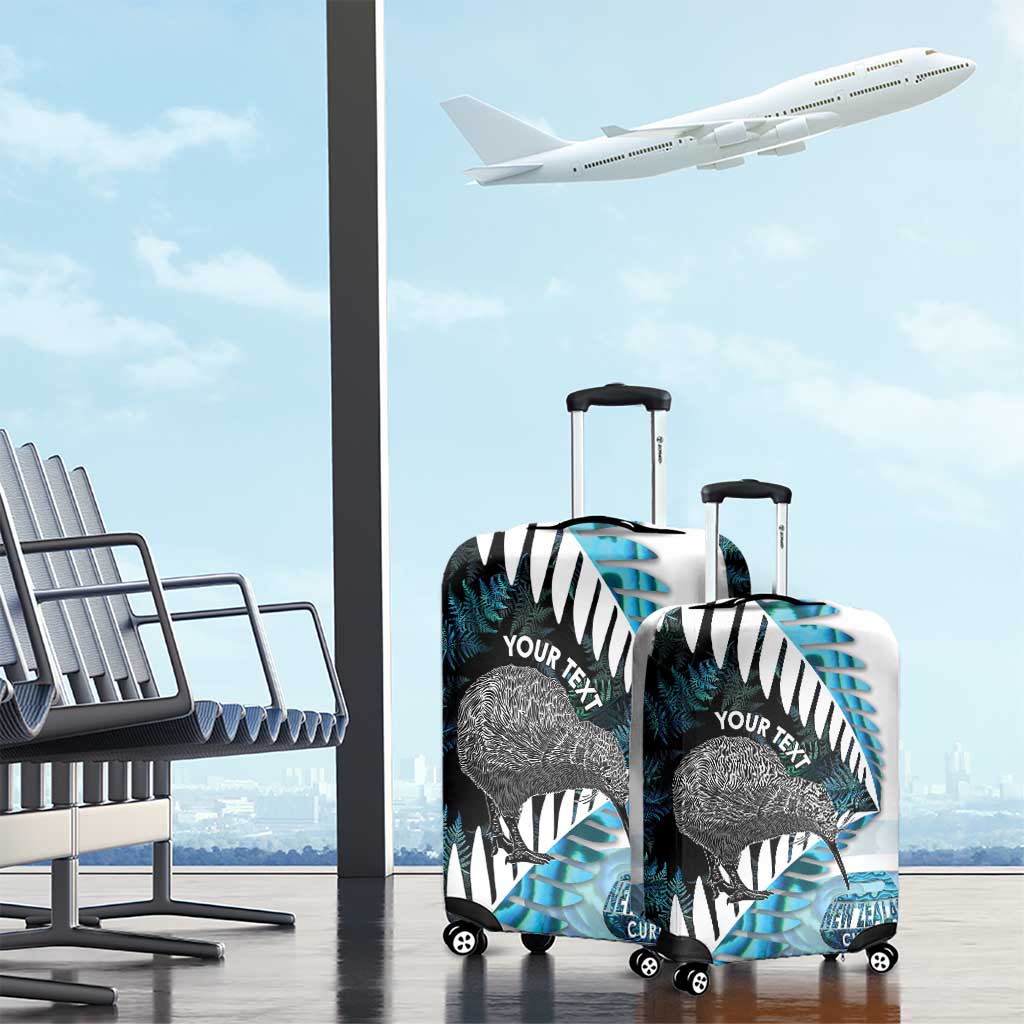 New Zealand Silver Fern Curling Personalised Luggage Cover Aotearoa Kiwi Ponga Paua Shell Version LT14 - Polynesian Pride