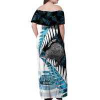 New Zealand Silver Fern Curling Personalised Off Shoulder Maxi Dress Aotearoa Kiwi Ponga Paua Shell Version - Polynesian Pride