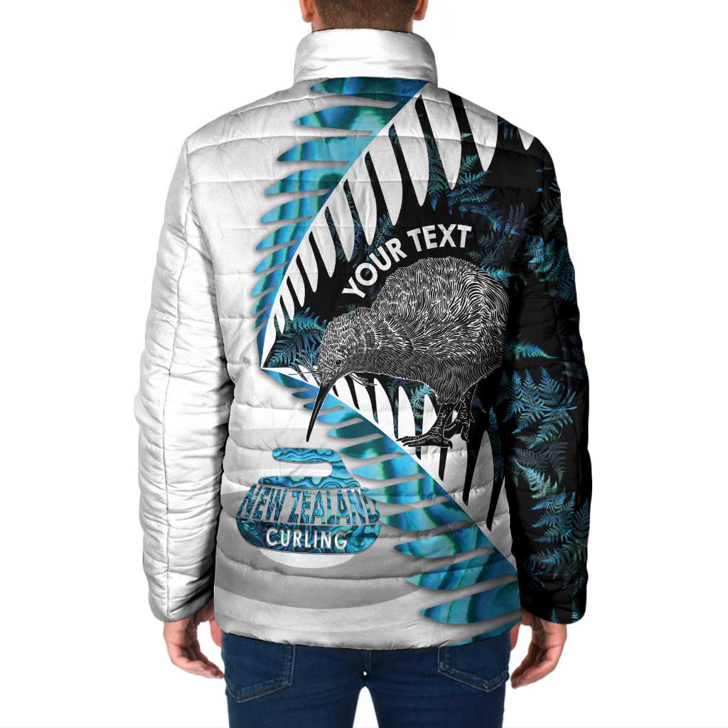 New Zealand Silver Fern Curling Personalised Padded Jacket Aotearoa Kiwi Ponga Paua Shell Version - Polynesian Pride