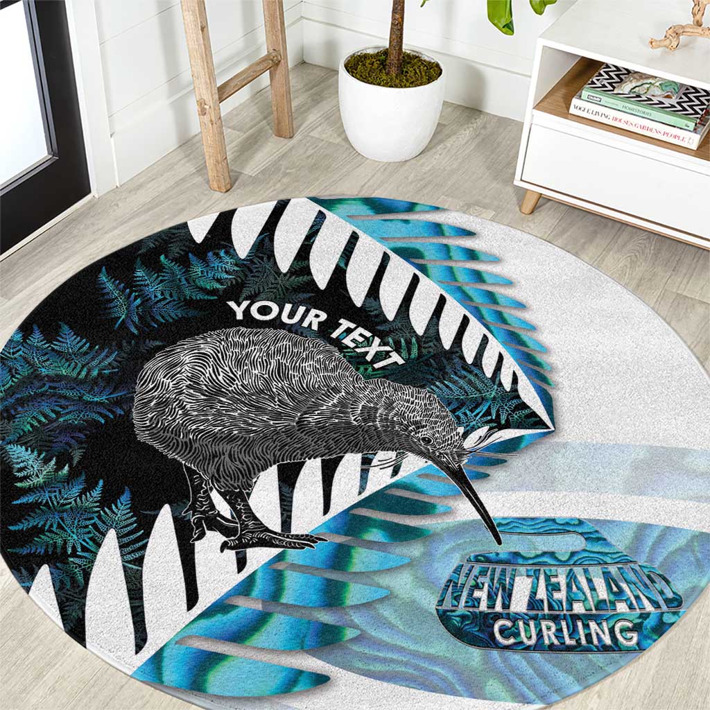 New Zealand Silver Fern Curling Personalised Round Carpet Aotearoa Kiwi Ponga Paua Shell Version - Polynesian Pride