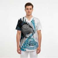 New Zealand Silver Fern Curling Personalised Scrub Top Aotearoa Kiwi Ponga Paua Shell Version - Polynesian Pride
