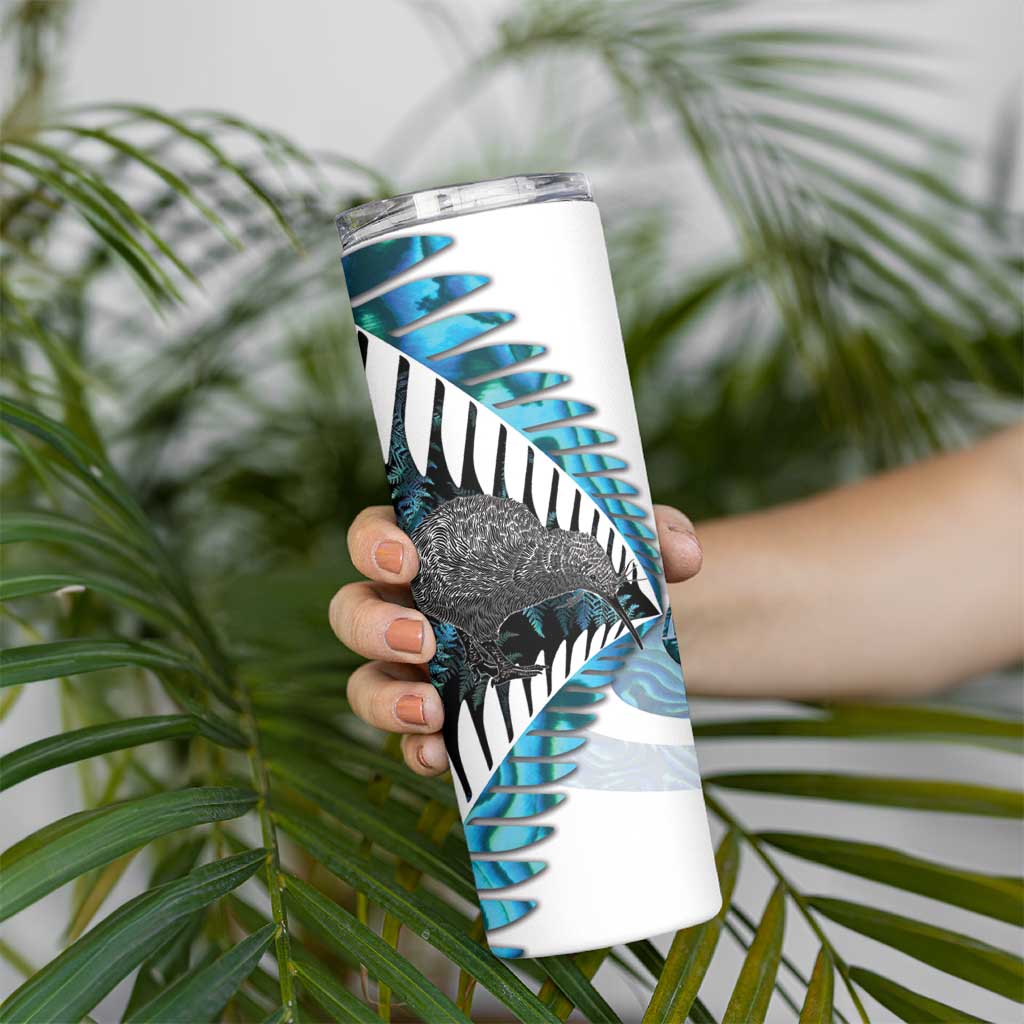 New Zealand Silver Fern Curling Personalised Skinny Tumbler Aotearoa Kiwi Ponga Paua Shell Version - Polynesian Pride