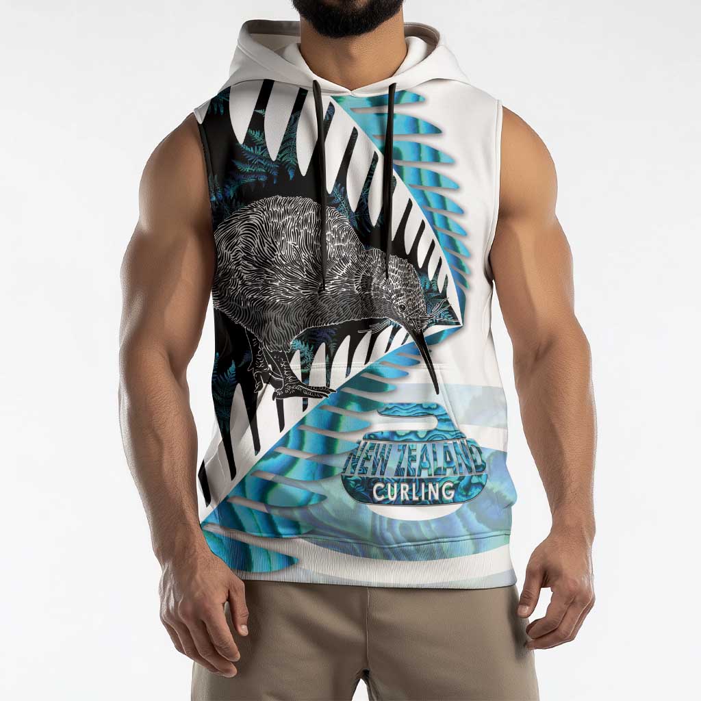 New Zealand Silver Fern Curling Personalised Sleeveless Hoodie Aotearoa Kiwi Ponga Paua Shell Version - Polynesian Pride
