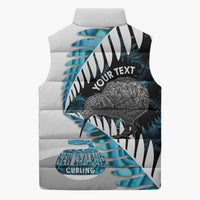 New Zealand Silver Fern Curling Personalised Sleeveless Puffer Jacket Aotearoa Kiwi Ponga Paua Shell Version - Polynesian Pride