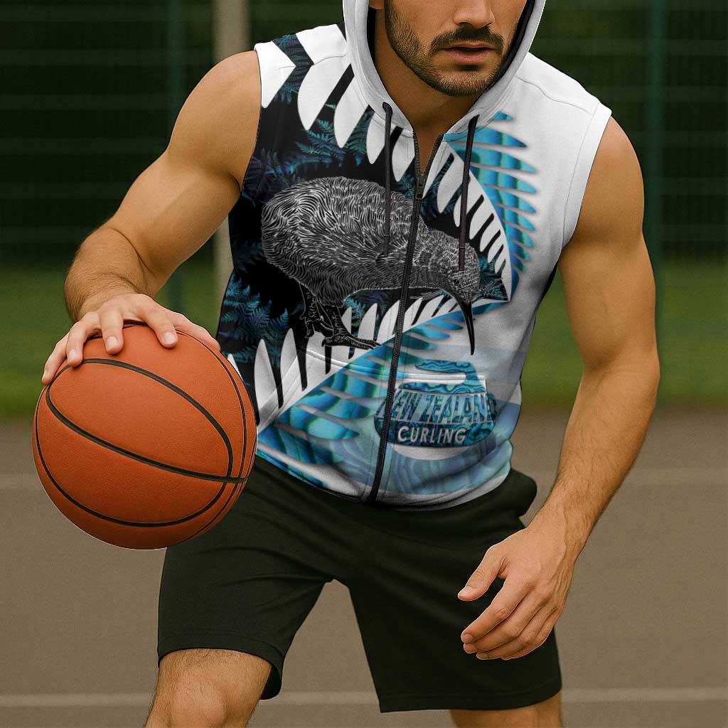 New Zealand Silver Fern Curling Personalised Sleeveless Zip Hoodie Aotearoa Kiwi Ponga Paua Shell Version - Polynesian Pride