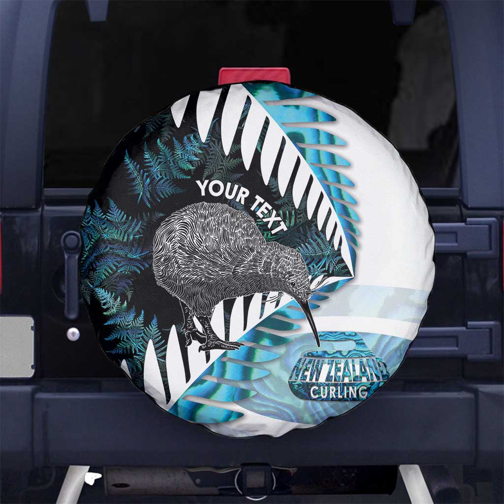 New Zealand Silver Fern Curling Personalised Spare Tire Cover Aotearoa Kiwi Ponga Paua Shell Version LT14 No hole Black - Polynesian Pride