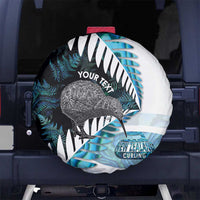 New Zealand Silver Fern Curling Personalised Spare Tire Cover Aotearoa Kiwi Ponga Paua Shell Version LT14 No hole Black - Polynesian Pride