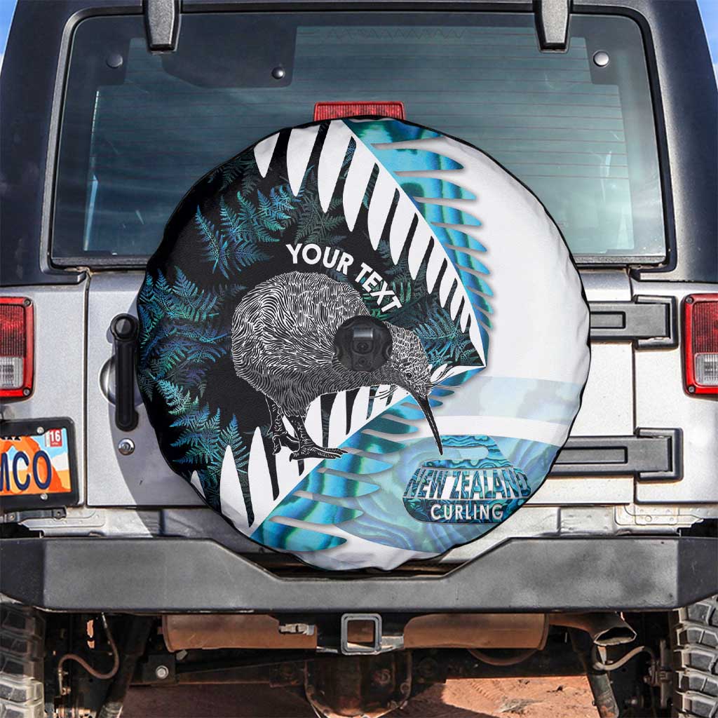 New Zealand Silver Fern Curling Personalised Spare Tire Cover Aotearoa Kiwi Ponga Paua Shell Version LT14 Black - Polynesian Pride