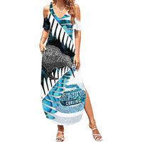New Zealand Silver Fern Curling Personalised Summer Maxi Dress Aotearoa Kiwi Ponga Paua Shell Version LT14 Women Black - Polynesian Pride