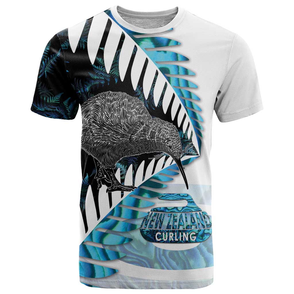 New Zealand Silver Fern Curling Personalised T Shirt Aotearoa Kiwi Ponga Paua Shell Version LT14 Black - Polynesian Pride