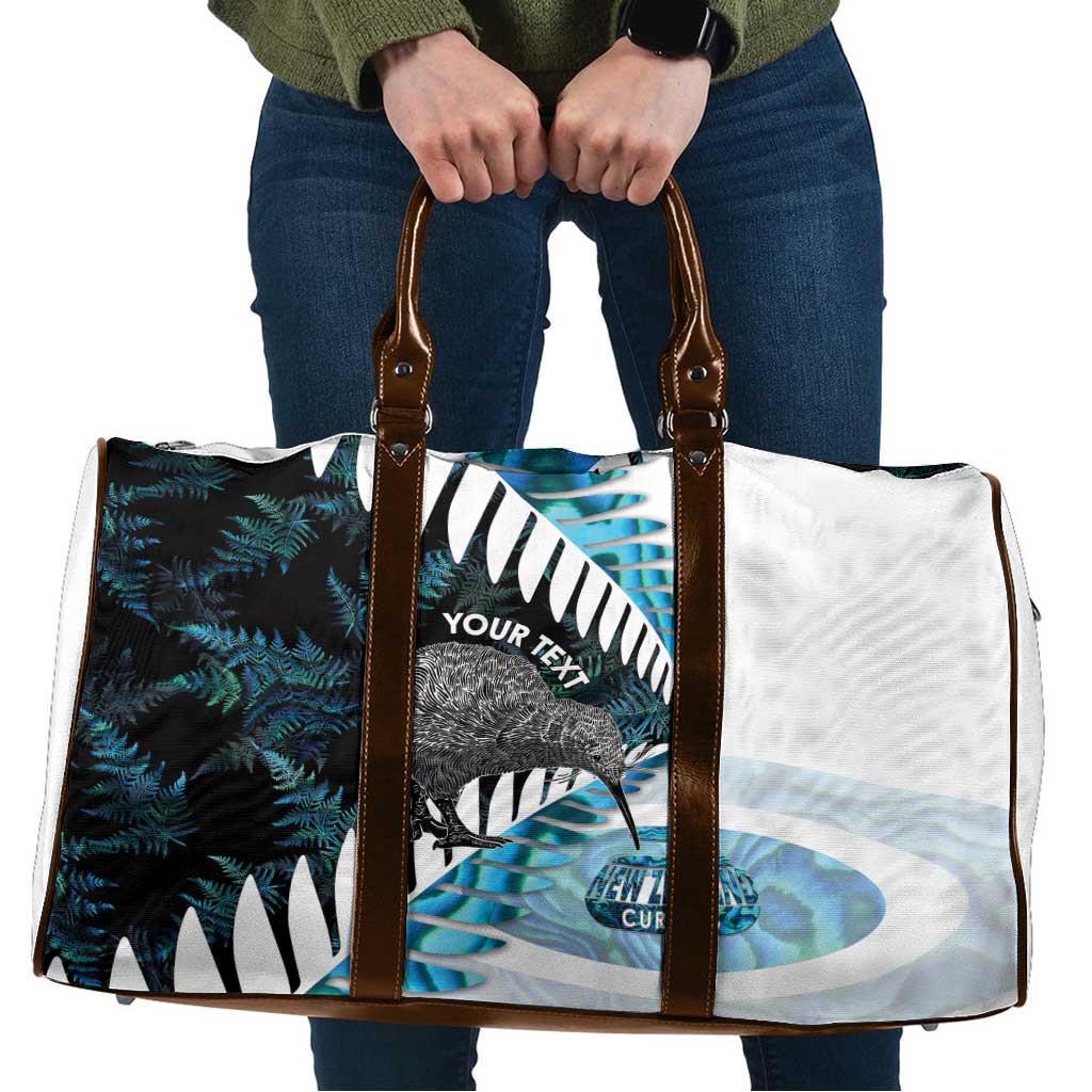 New Zealand Silver Fern Curling Personalised Travel Bag Aotearoa Kiwi Ponga Paua Shell Version LT14 Black - Polynesian Pride