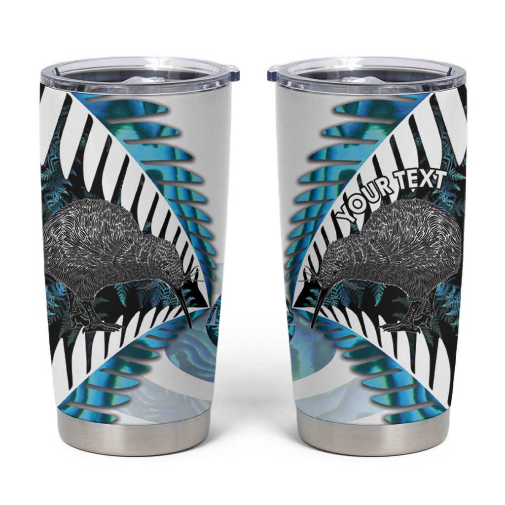 New Zealand Silver Fern Curling Personalised Tumbler Cup Aotearoa Kiwi Ponga Paua Shell Version LT14 Black - Polynesian Pride
